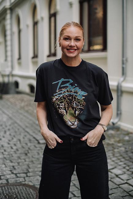 Anine Bing Walker Tee Leopard Vintage Black t-skjorte