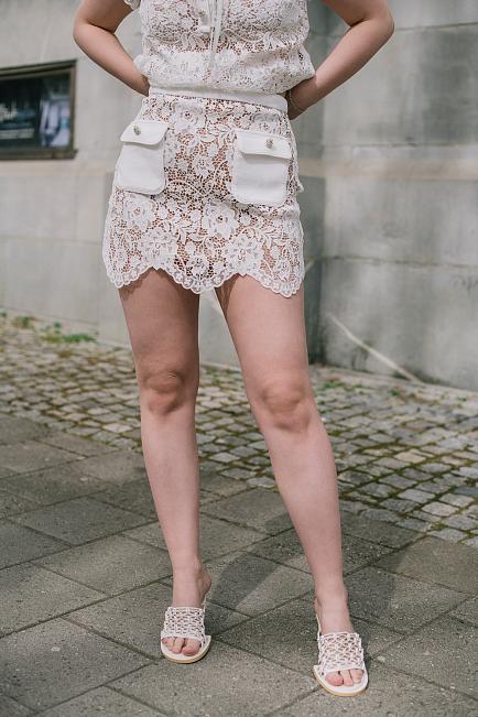 Self-Portrait White Cord Lace Mini Skirt 