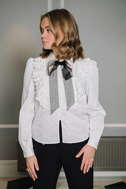 Self-Portrait White Lace Bib Cotton Shirt skjorte bluse