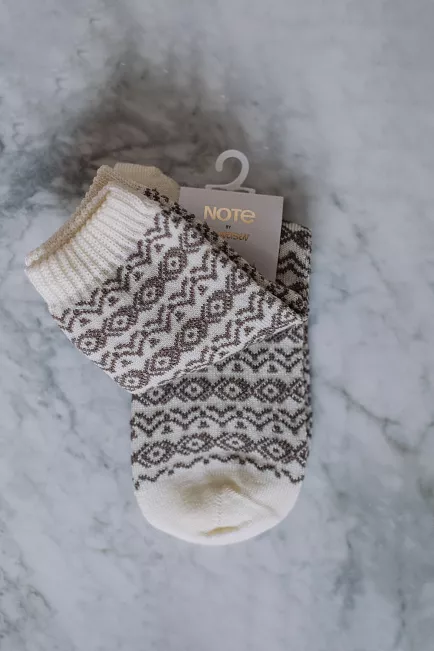 Note By Syversen Wool Pattern Socks Offwhite/Beige 1