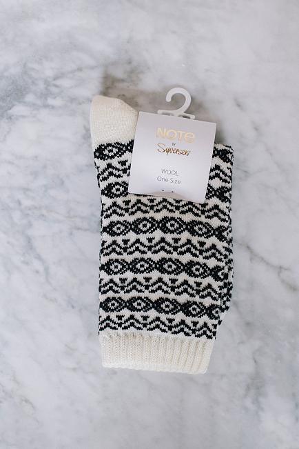 Note By Syversen Wool Pattern Socks Offwhite/Black 1