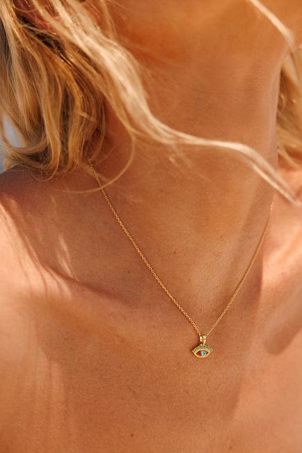 Caroline Svedbom Petite Greek Eye Necklace Gold Green/Blue smykke
