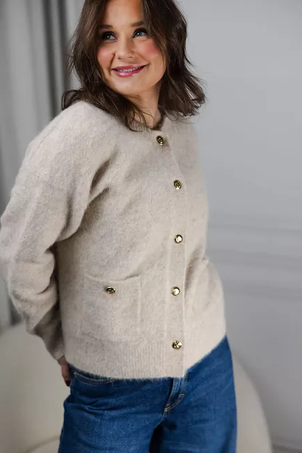 Anine Bing Bobbie Cardigan Light Oat strikket jakke 2