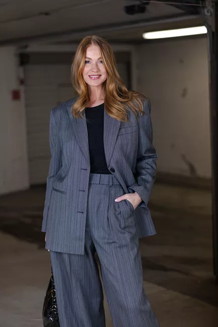 ANINE BING Declan blazer black and grey stripe dressjakke
