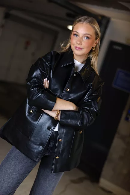 anine bing Luca Jacket Black Recycled Leather skinnjakke 1