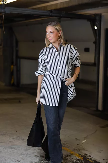 anine bing Plaza Shirt Black And Tan skjorte 