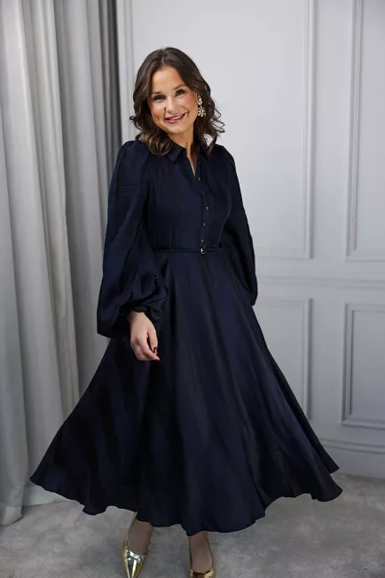 Bytimo striped collared midi dress navy kjole blå 1