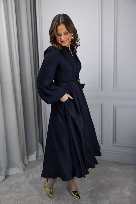 Bytimo striped collared midi dress navy kjole blå 2