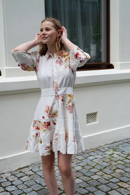 byTiMo Linen Embroidery Mini Dress Rosette kjole