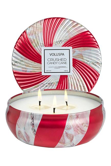 Voluspa 3-Wick Tin Candle Crushed Candy Cane 40t