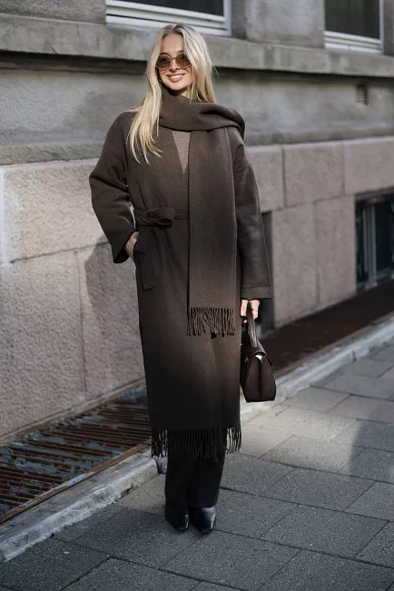 Eliza Lambswool Coat Brown Melange ullkåpe 1