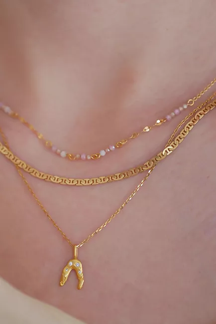 Enamel Copenhagen Claire Necklace Moonstone/Rose Pink/Light Champagne CZ halskjede 2