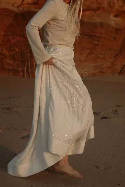 Confettibrid Extraordinary Long Sequins Skirt Offwhite maxiskjørt