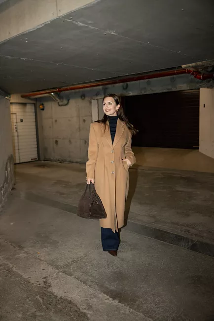 Dagmar Cinched Coat Camel ullkåpe 5