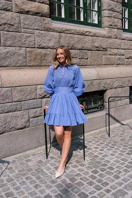byTiMo Cotton Slub Mini Dress Dusty Blue minikjole