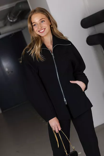 GANNI Bonded Crepe Curve Sleeve Jacket Black jakke