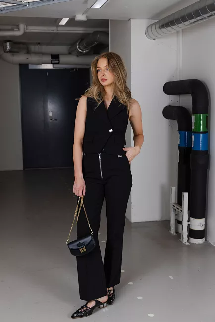 GANNI Bonded Crepe Pants Black dressbukse 2