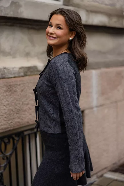 Cashmere Mix Tie String Cardigan Phantom grå 2