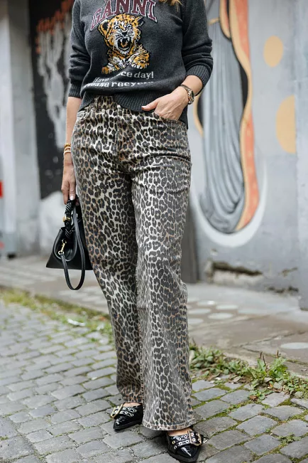 ganni print denim izey leopard  