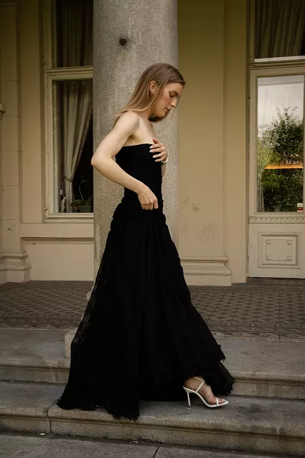 byTiMo Lace Rouching Gown Black kjole 2