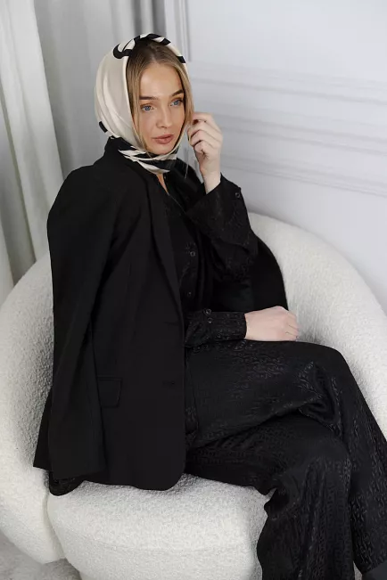 Lescarf Wide Striped Scarf Sand&Black silkeskjerf 2