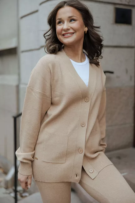 lune active olly button cardigan camel 1
