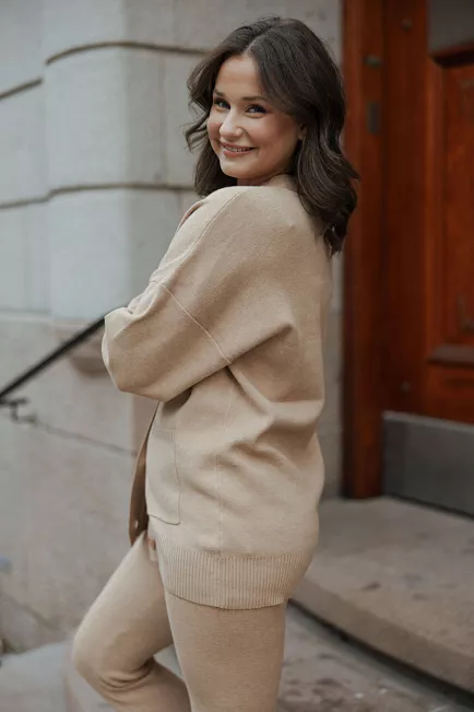 lune active olly button cardigan camel 2