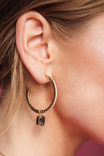 Caroline Svedbom Lydia Loop Earrings Gold Black Diamond 1