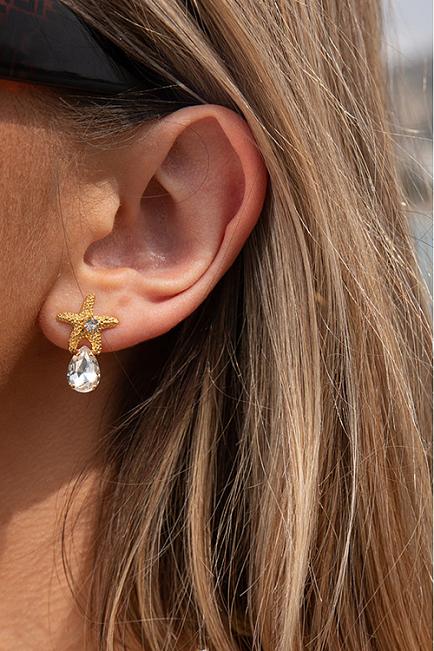 Caroline Svedbom Mini Sea Star Earrings Gold Crystal øredobber