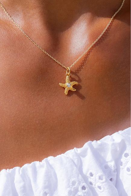 Caroline Svedbom Mini Sea Star Necklace Gold Crystal halskjede