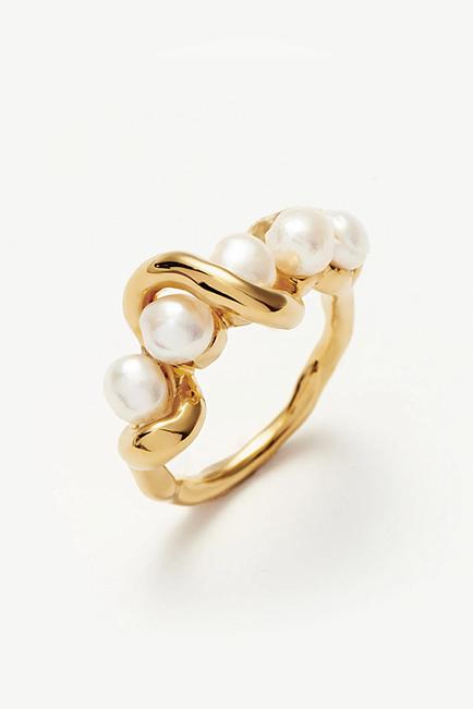 Missoma molten pearl twisted stacking ring gold 1