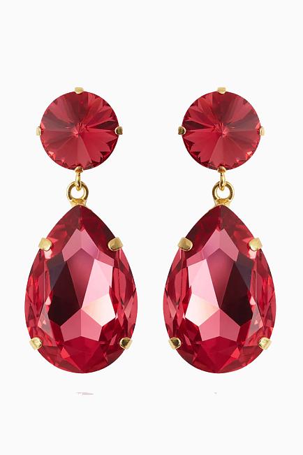 Caroline Svedbom Perfect Drop Earrings Gold Mulberry Red 2