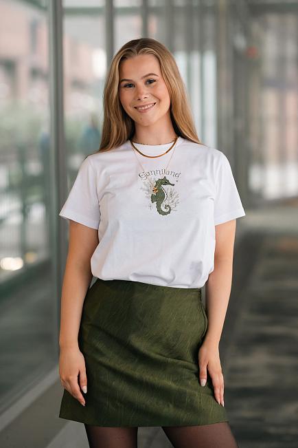 Ganni Basic Jersey Green Seahorse Relaxed T-Shirt Bright White