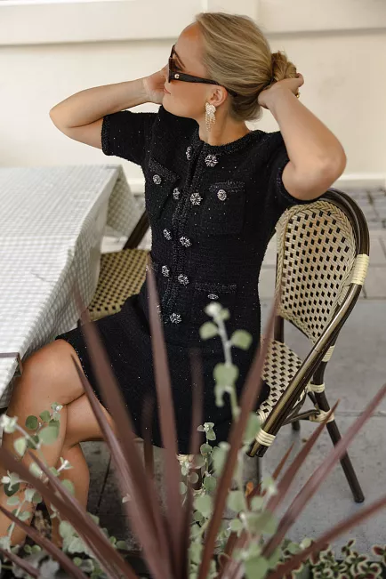 Self-Portrait Buttoned Knit Mini Dress Black minikjole2 
