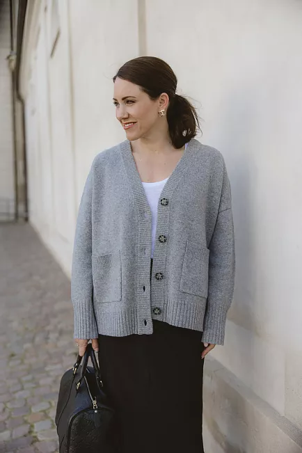 HiiL Studio Valentina Cardigan Grey Melange strikket jakke