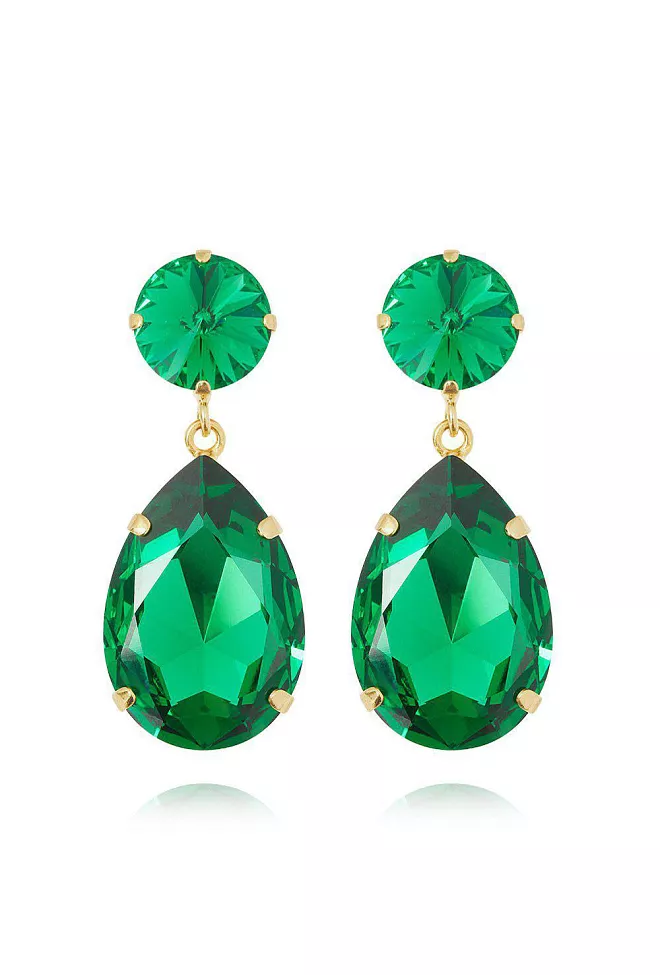 Caroline Svedbom Perfect Drop Earrings Gold Majestic Green øredobber