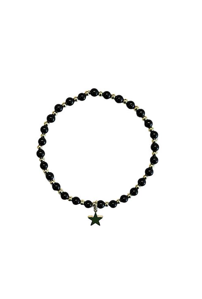 Dark Stone Bead Bracelet W/Gold Shiny Black armbånd