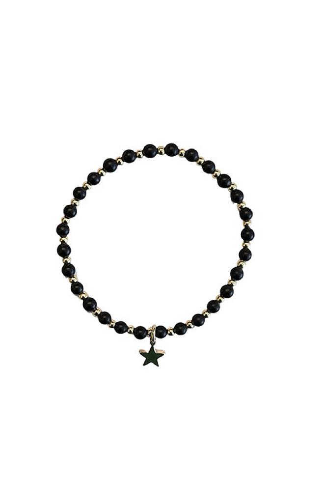 Dark Stone Bead Bracelet W/Gold Matte Black armbånd