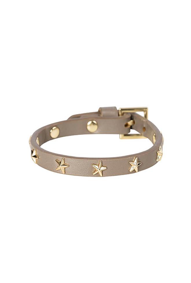 Dark Leather Star Stud Bracelet Mini Taupe armbånd