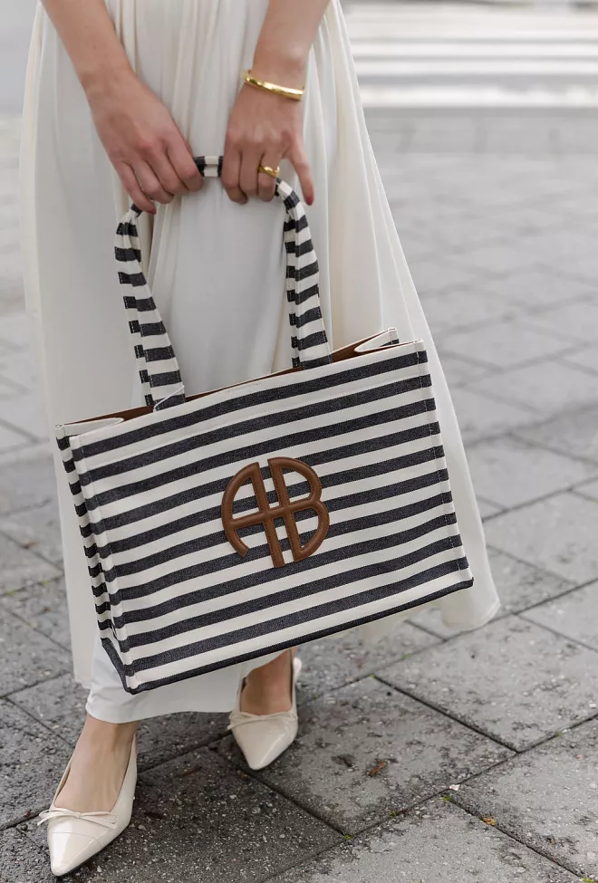 Anine Bing Lara Tote Black And Stripe veske 6