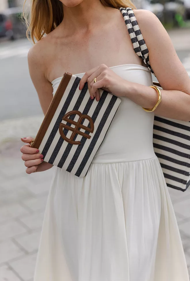Anine Bing Lili Pouch Black And Natural Stripe clutch 4