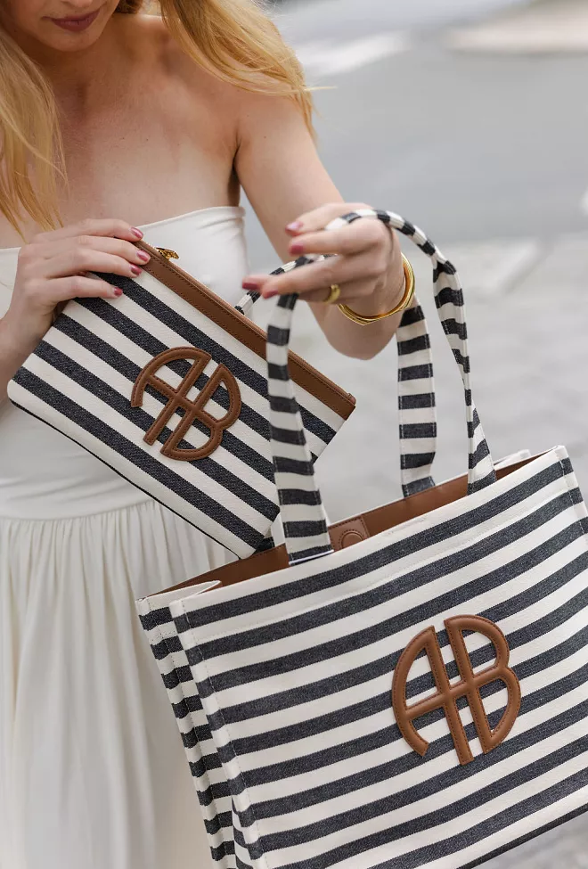 Anine Bing Lili Pouch Black And Natural Stripe clutch 5