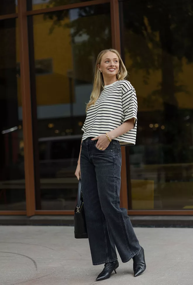Anine Bing Myers Cropped Tee Black Stripe French Terry t-skjorte 2
