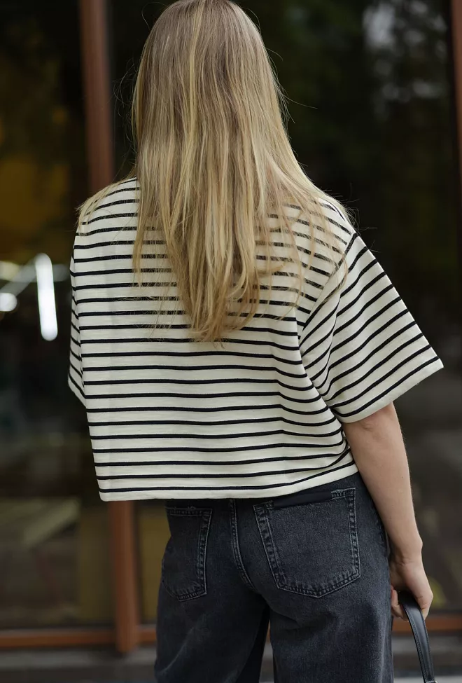 Anine Bing Myers Cropped Tee Black Stripe French Terry t-skjorte 4
