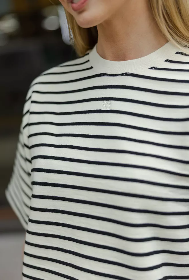 Anine Bing Myers Cropped Tee Black Stripe French Terry t-skjorte 5