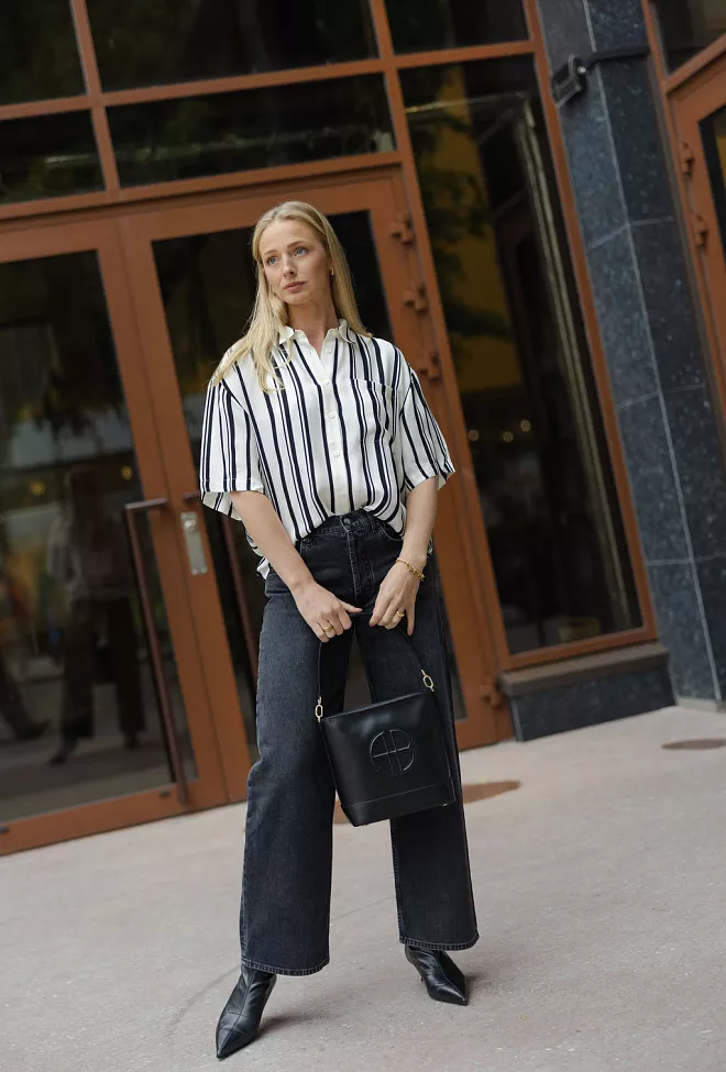Anine Bing Coco Shirt Ivory And Black Monogram Stripe skjorte 3