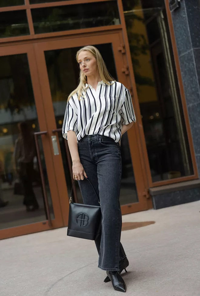 Anine Bing Coco Shirt Ivory And Black Monogram Stripe skjorte 7