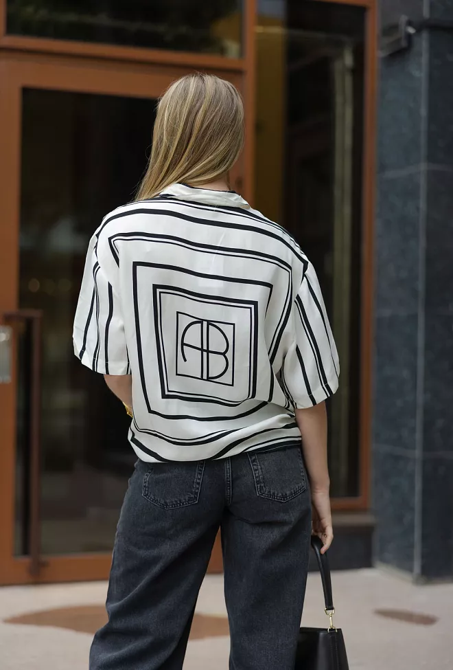 Anine Bing Coco Shirt Ivory And Black Monogram Stripe skjorte 6