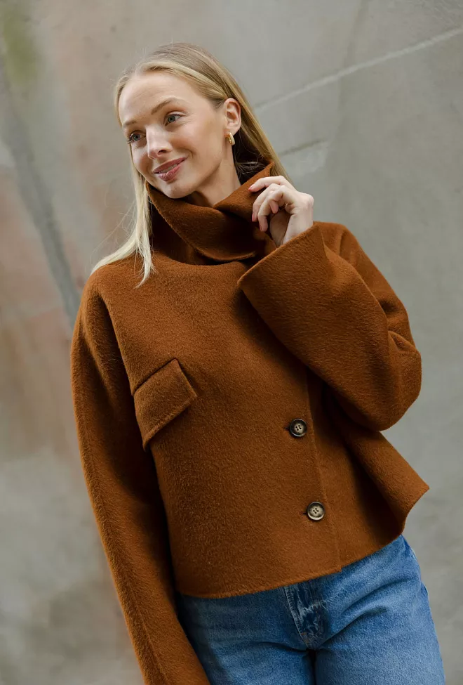 Carma collection Beate Coat Cognac ulljakke 4