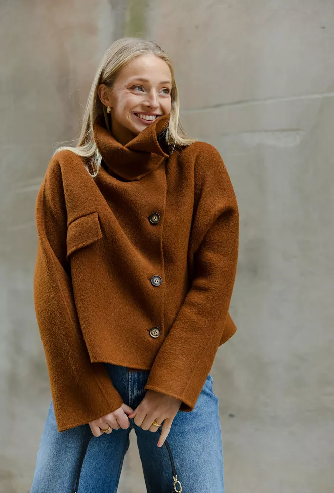 Carma collection Beate Coat Cognac ulljakke 5
